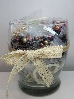 Decorative Glass Jar Filled with Mixed Jewelry - Cream Bow Accent